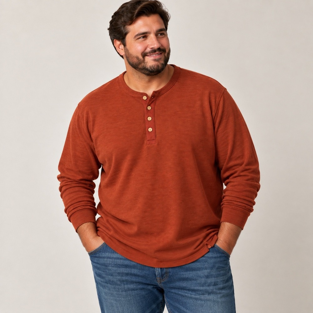 Goodfellow & Co Orange Slub Textured Casual Henley Shirt, XXL